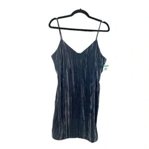 Elodie Women's V-neck Blue Slate Velvet Dress Size L NWT